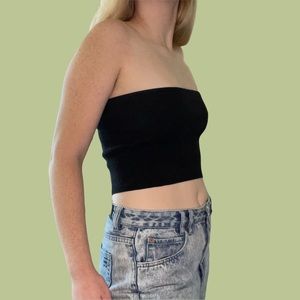 Black Ribbed Strapless Crop Top